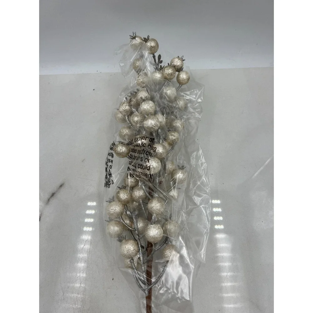 Balsam Hill Berry Christmas Tree Picks Champagne Gold Glitter 27 Inch
